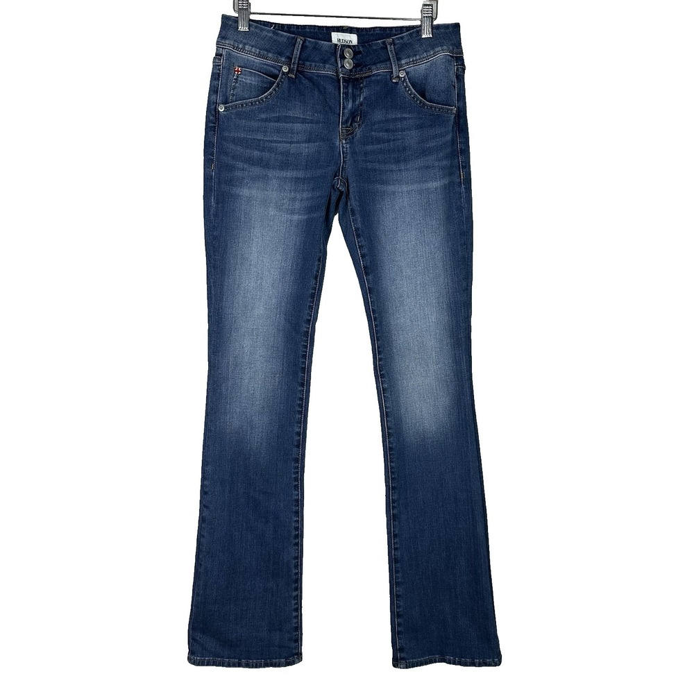 HUDSON Beth Baby Boot Jeans Womens 27 Blue Mid Rise Stretch Flap Pocket